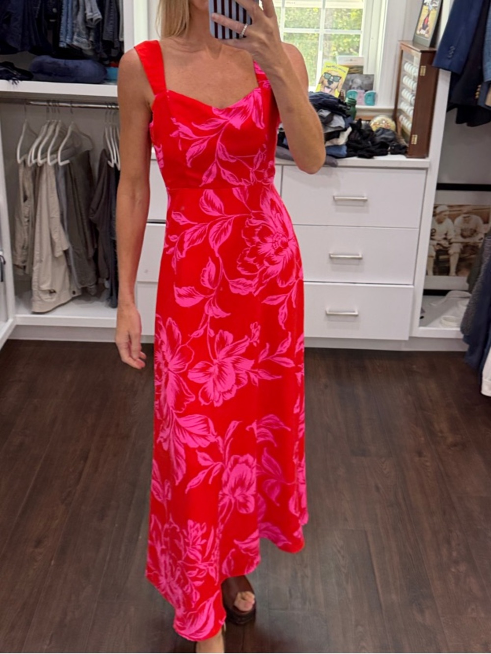 Sugarlips Red Maxi Dress with Pink Floral Print